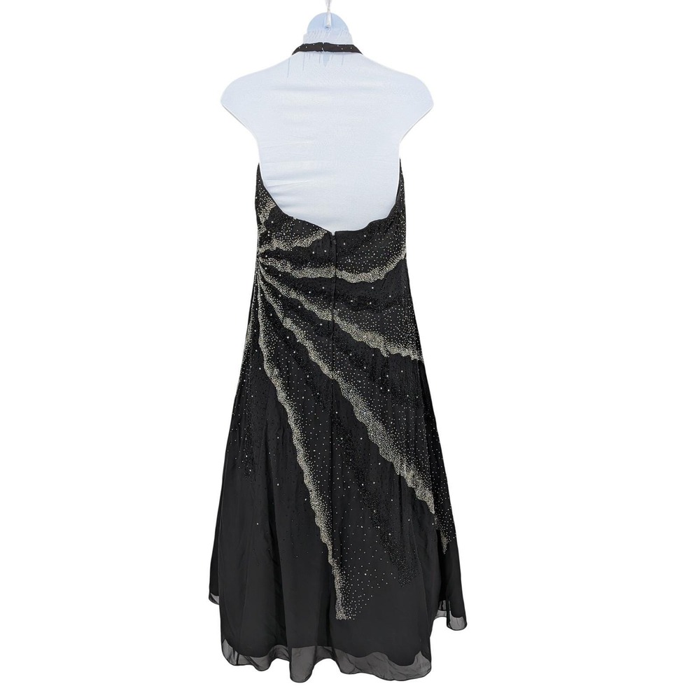 Prom Whimsigoth Y2K Black Halter Silver Sunburst 90s Beads Sequin 20 Long Dress - Picture 4 of 16